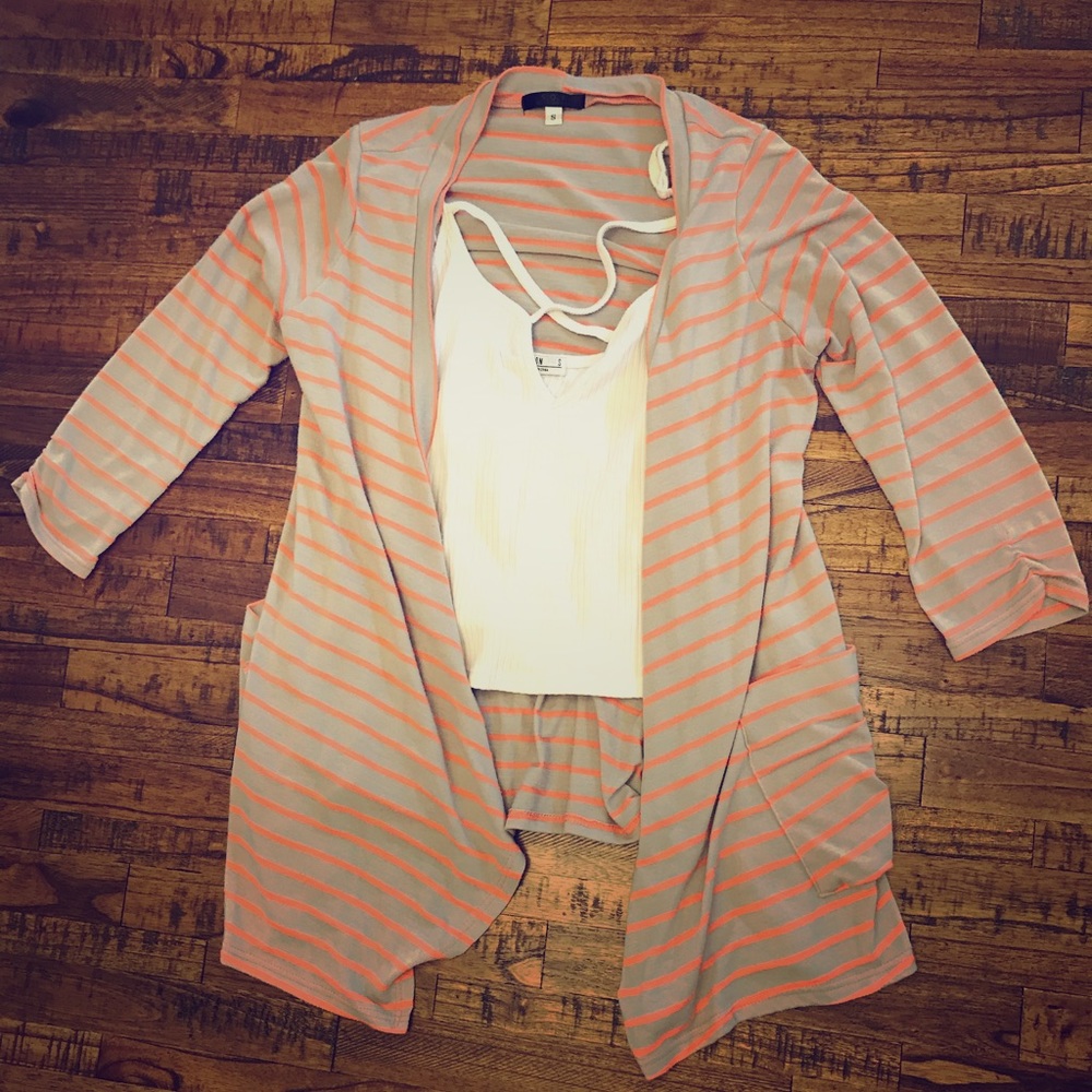 Striped Orange and Tan Cardigan